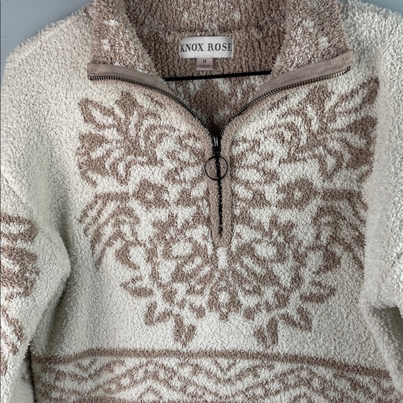 Knox Rose Cream & Taupe Sherpa Half-Zip Pullover Size M - Picture 2 of 10